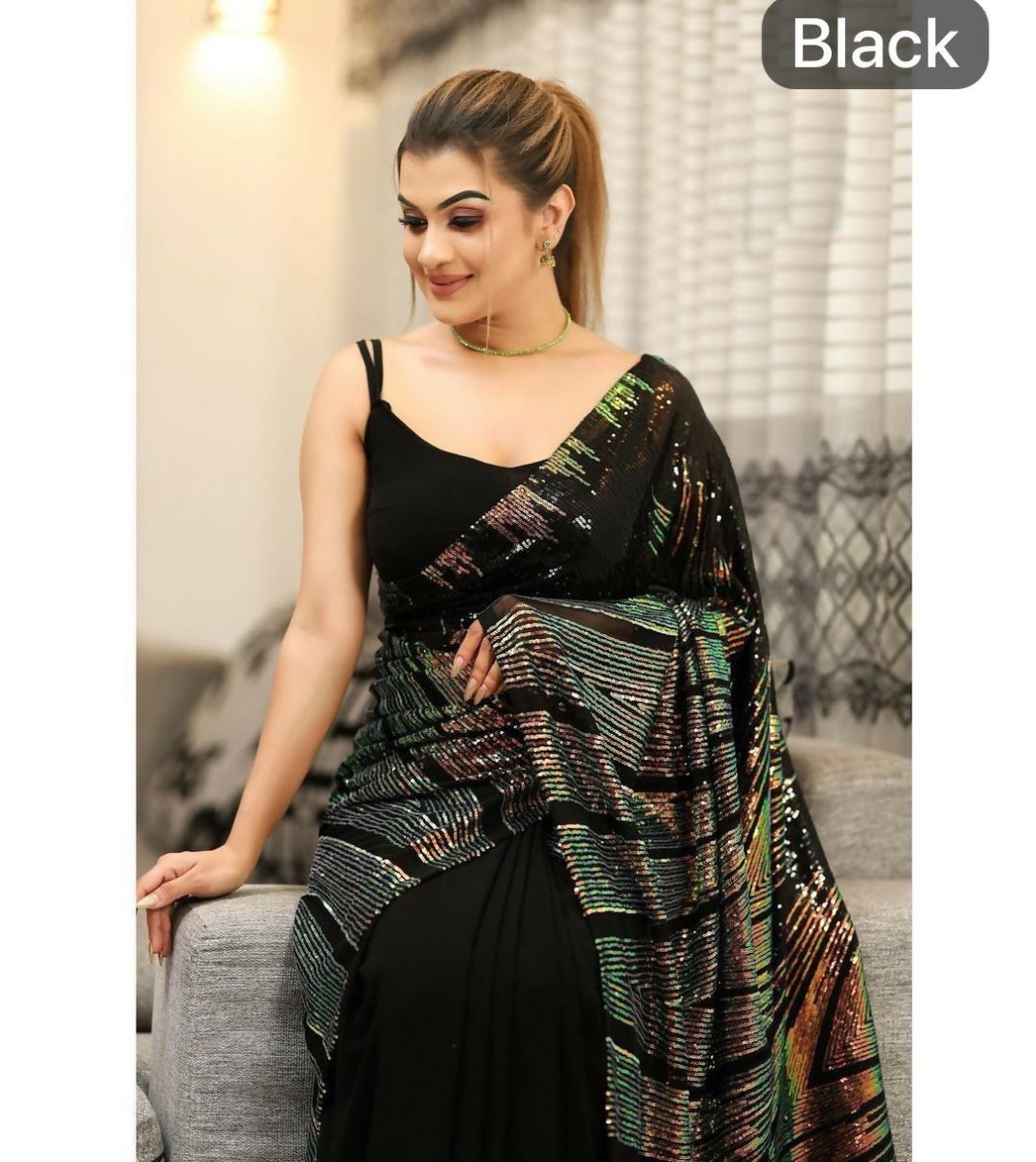 Arfa Fashion House Black Georgette Sequince Saree