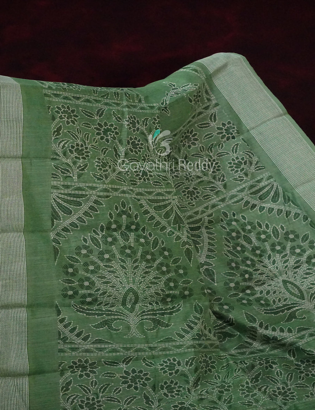 Leaf Green Coloured Block Print Semi Chanderi Saree By Gayathri Reddy Designer Studio