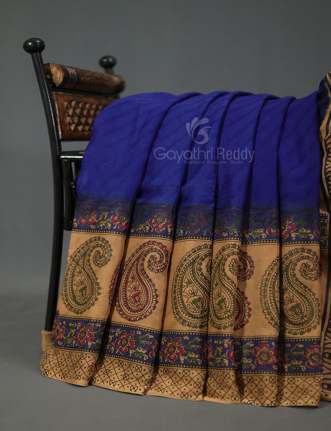 Ink Blue With Light Chikoo Leheriya Georgette Saree By Gayathri Reddy Designer Studio