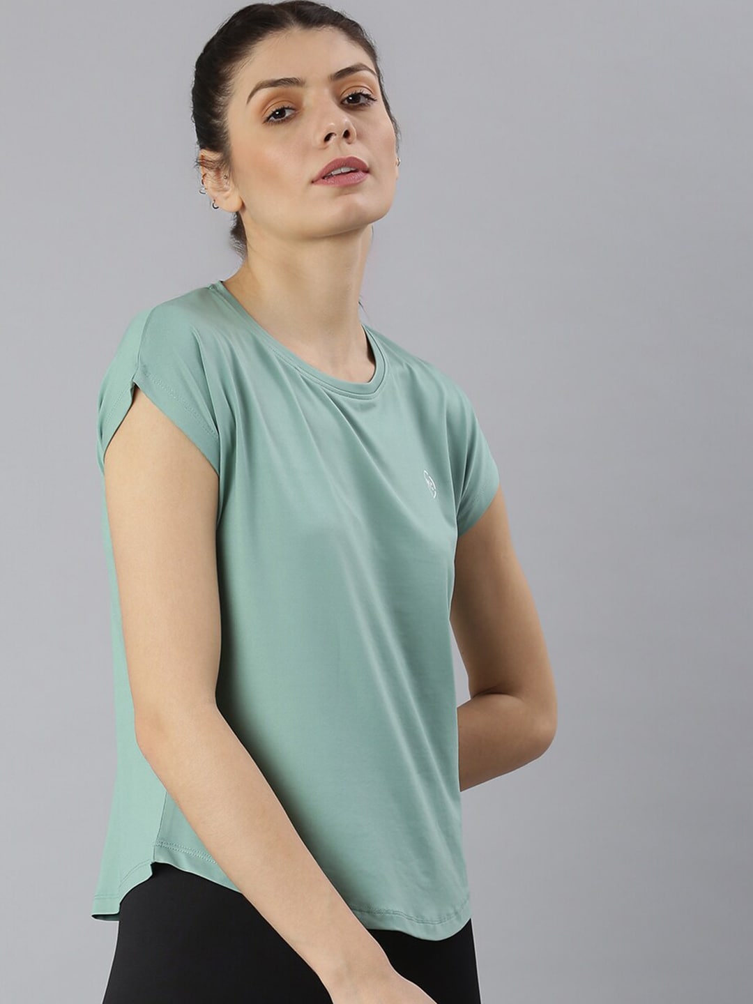 MKH Women Green Extended Sleeves Dri-FIT Sports T-shirt