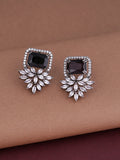 Shoshaa Silver-Plated & Black CZ Studded Contemporary Drop Earrings