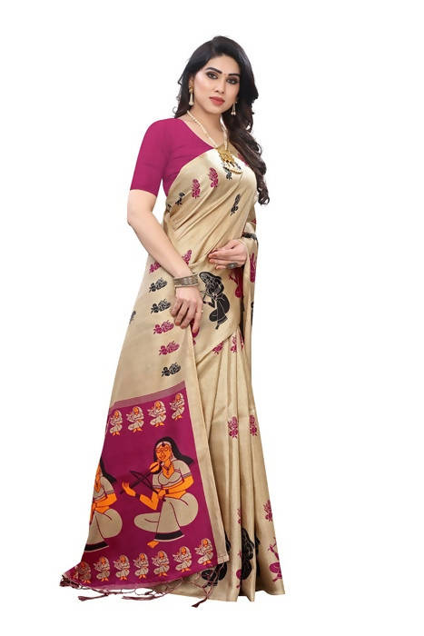 Vamika Brown and Pink Kalamkari Print With Jhalar Khadi Silk Saree (SHABRI WINE)