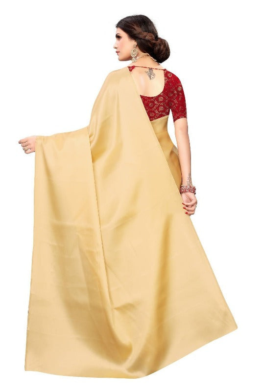 Vamika Golden Satin Designer Saree (GOLD DUST Red)