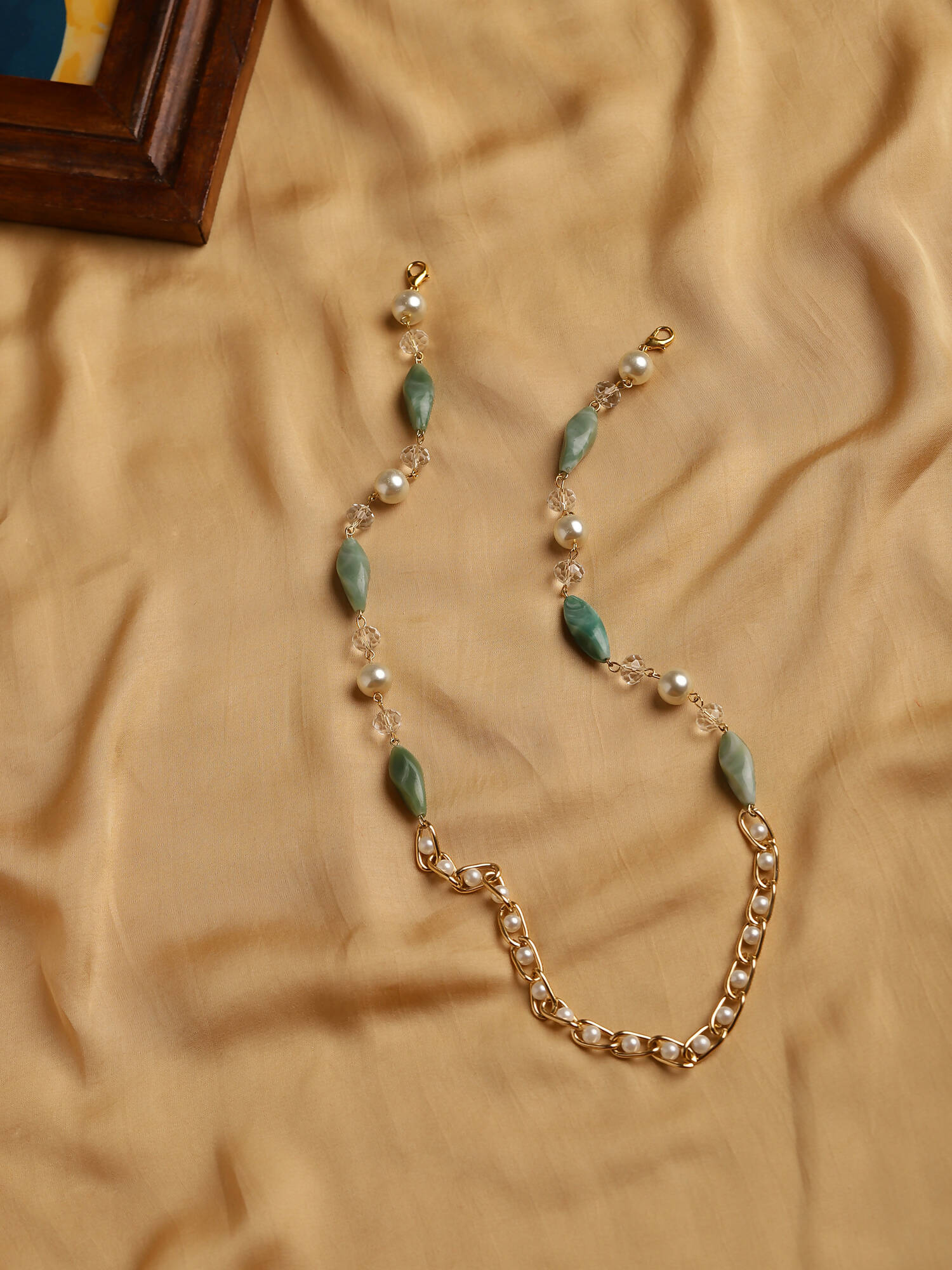Gold-Toned Green Beaded Mask Chain - Ruby Raang