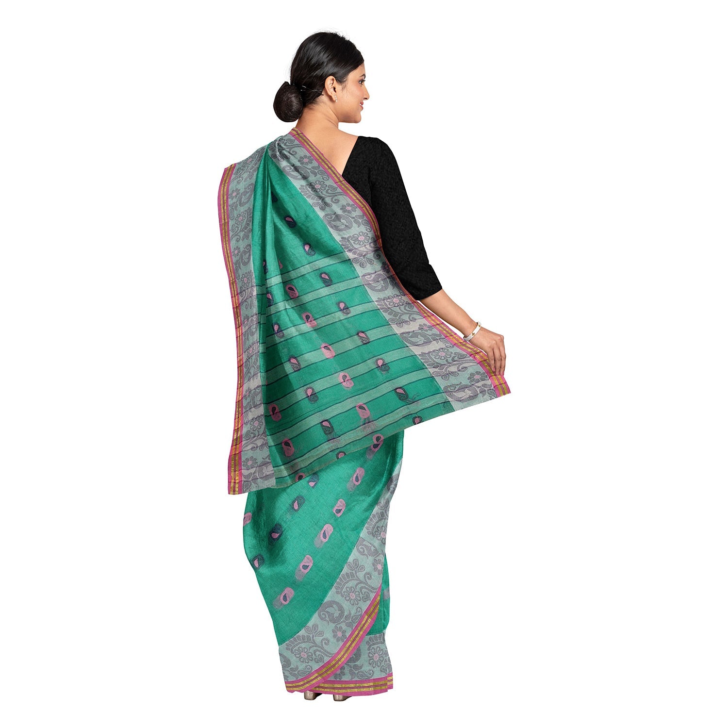 Exclusive Collection 100% Pure Cotton Green Tant Saree With Hand Weaving Work