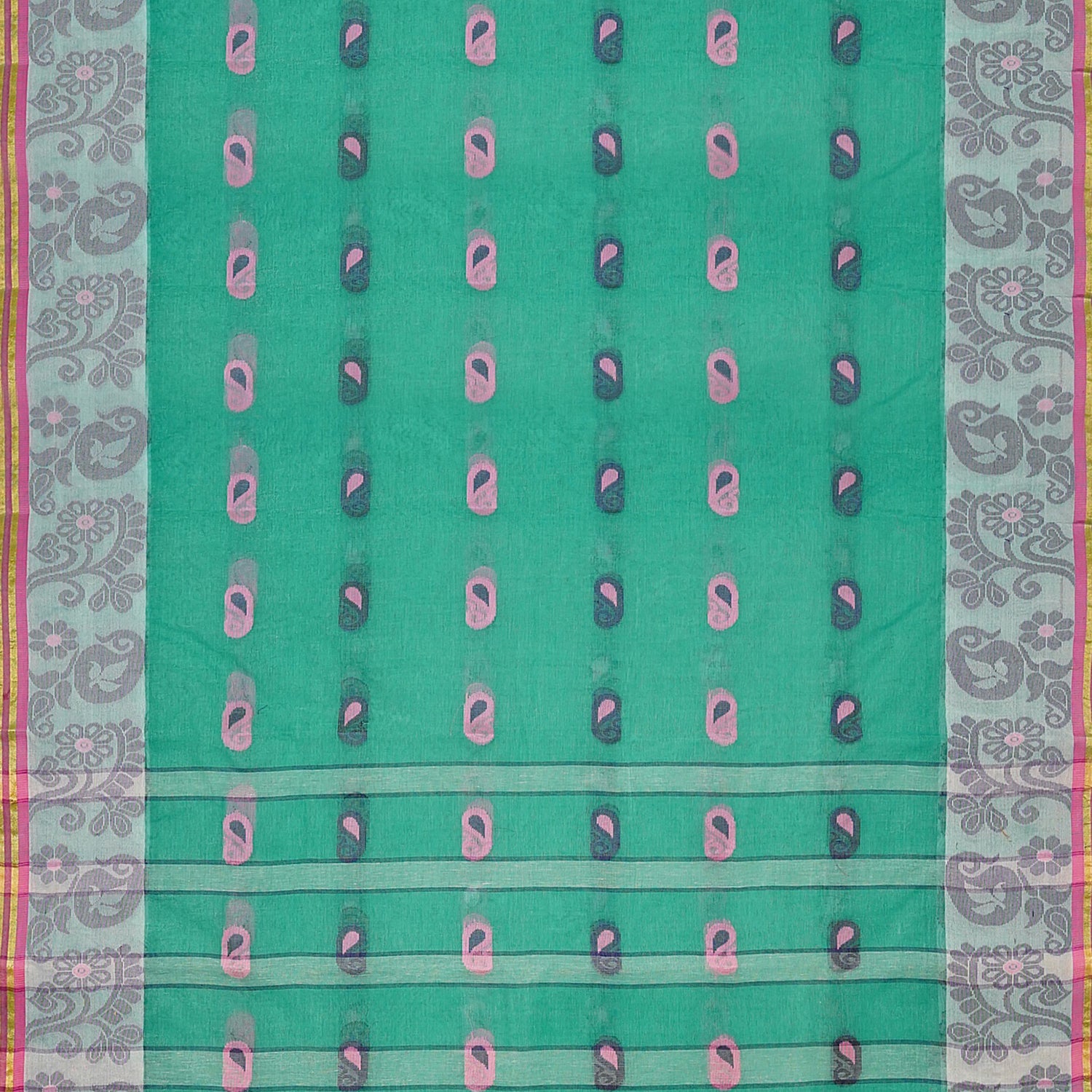 Exclusive Collection 100% Pure Cotton Green Tant Saree With Hand Weaving Work