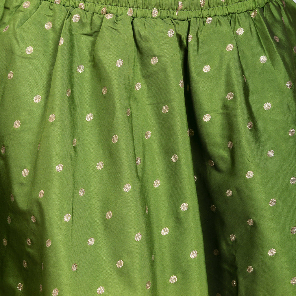 PAVONINE Green Color Golden Zari Work Satan Fabric Maxi Skirt For Women