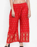 PAVONINE Red Color Rayon Fabric Bhutta Print Palazzo For Women