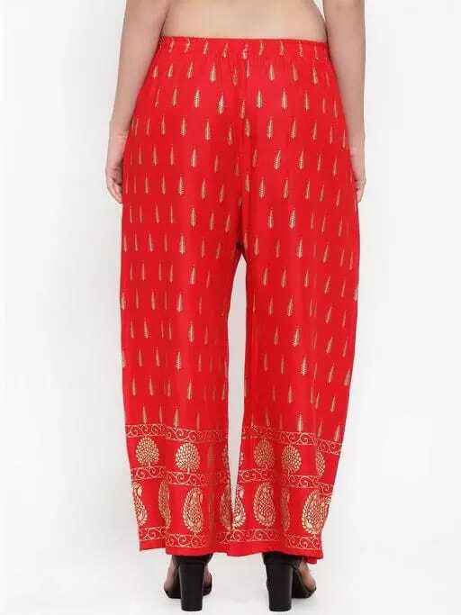 PAVONINE Red Color Rayon Fabric Bhutta Print Palazzo For Women