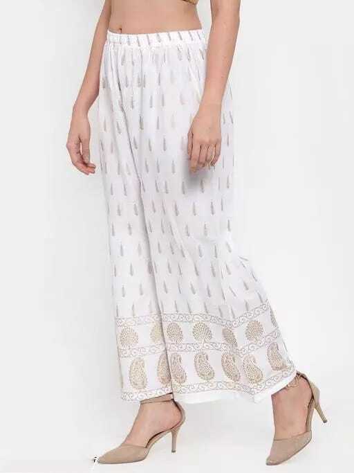PAVONINE White Color Rayon Fabric Bhutta Print Palazzo For Women