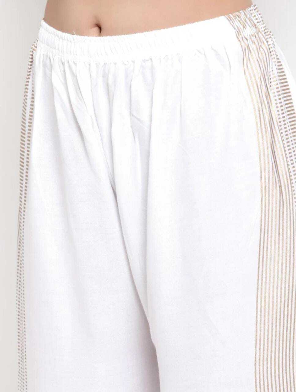 PAVONINE White Color Rayon Fabric Side Print Palazzo For Women