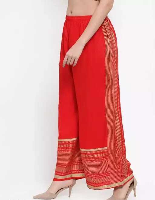 PAVONINE Red Color Rayon Fabric Side Print Palazzo For Women