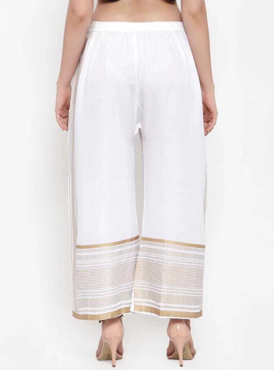 PAVONINE White Color Rayon Fabric Side Print Palazzo For Women