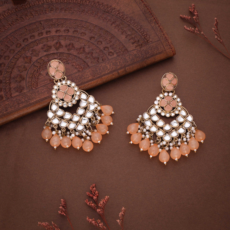 Tehzeeb Creations Gold Polish Kundan Yellow Colour Earrings