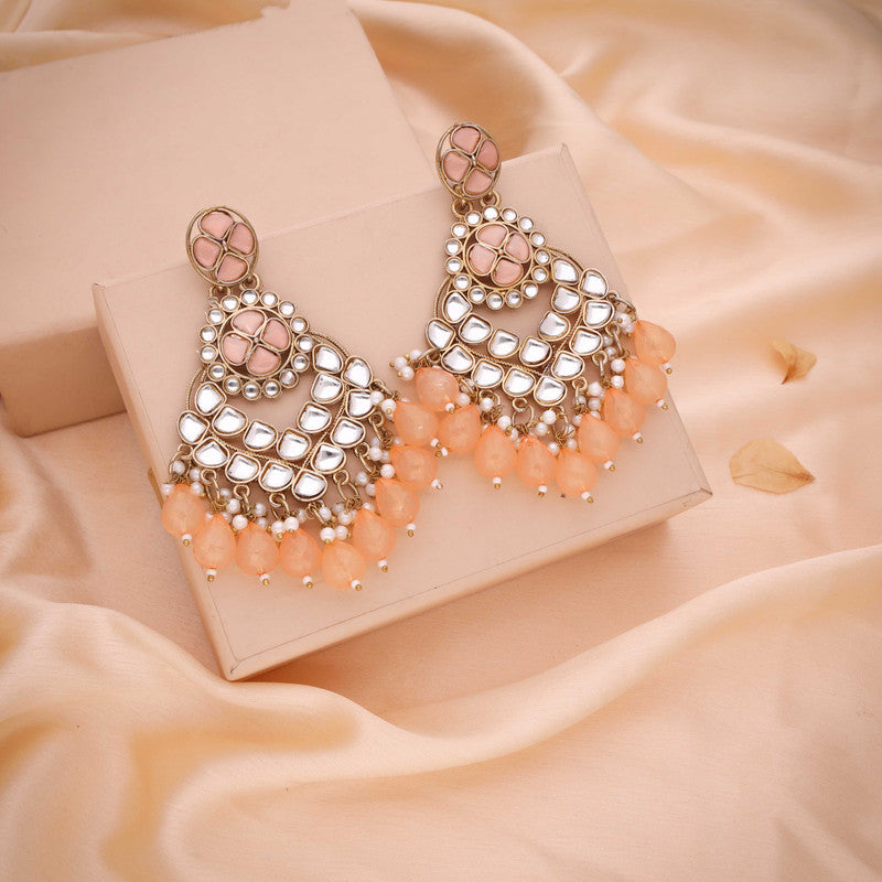 Tehzeeb Creations Gold Polish Kundan Yellow Colour Earrings
