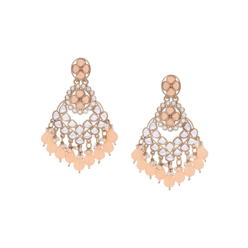 Tehzeeb Creations Gold Polish Kundan Yellow Colour Earrings