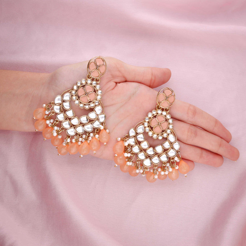 Tehzeeb Creations Gold Polish Kundan Yellow Colour Earrings