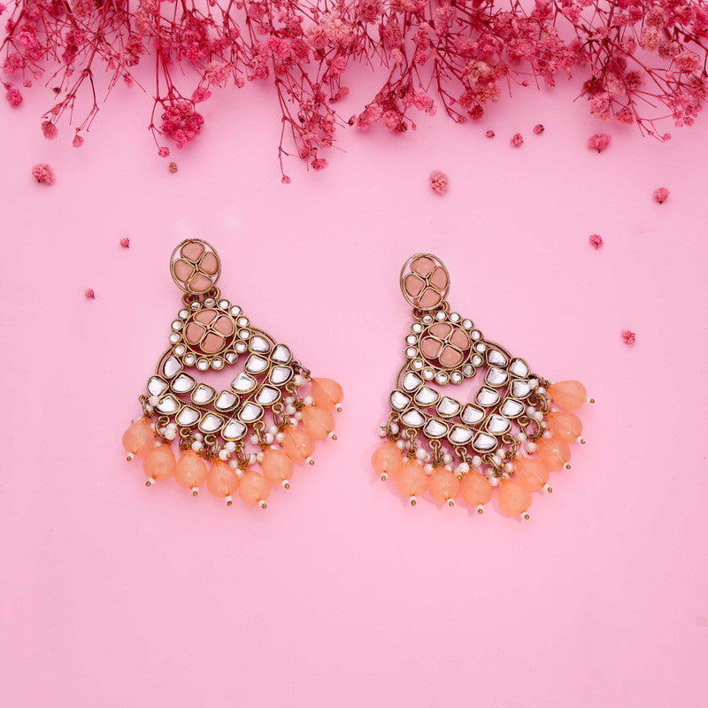 Tehzeeb Creations Gold Polish Kundan Yellow Colour Earrings