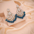 Tehzeeb Creations Gold Polish Kundan Sky Blue Colour Earrings
