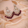 Tehzeeb Creations Gold Polish Kundan Maroon Colour Earrings