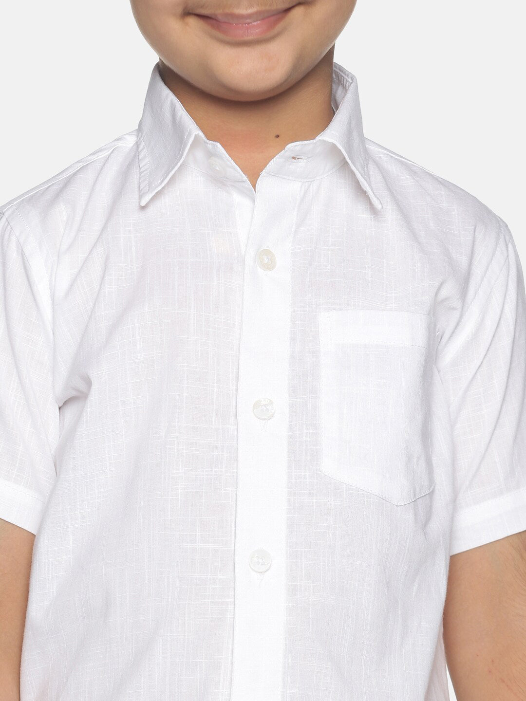 Sethukrishna Boys White & Gold-Toned Pure Cotton Solid Shirt and Veshti Set