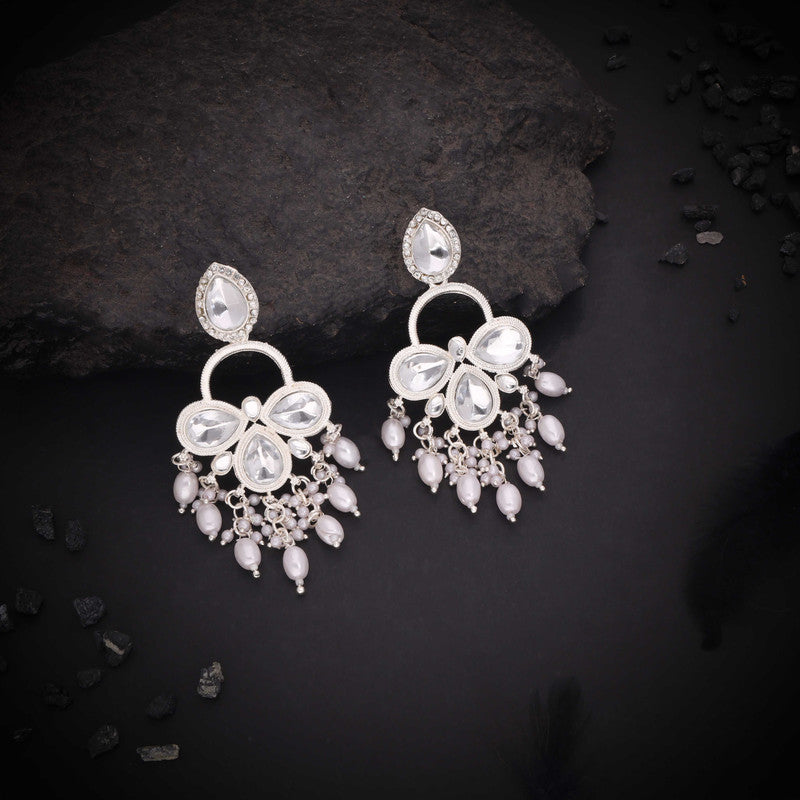 Tehzeeb Creations Silver Polish White Colour Earrings