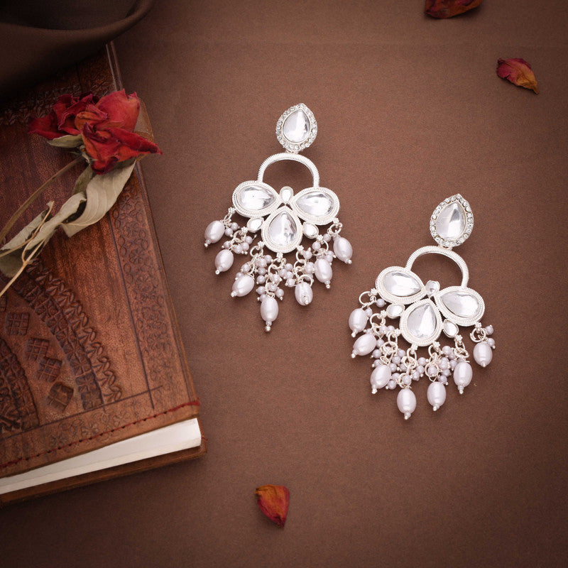 Tehzeeb Creations Silver Polish White Colour Earrings