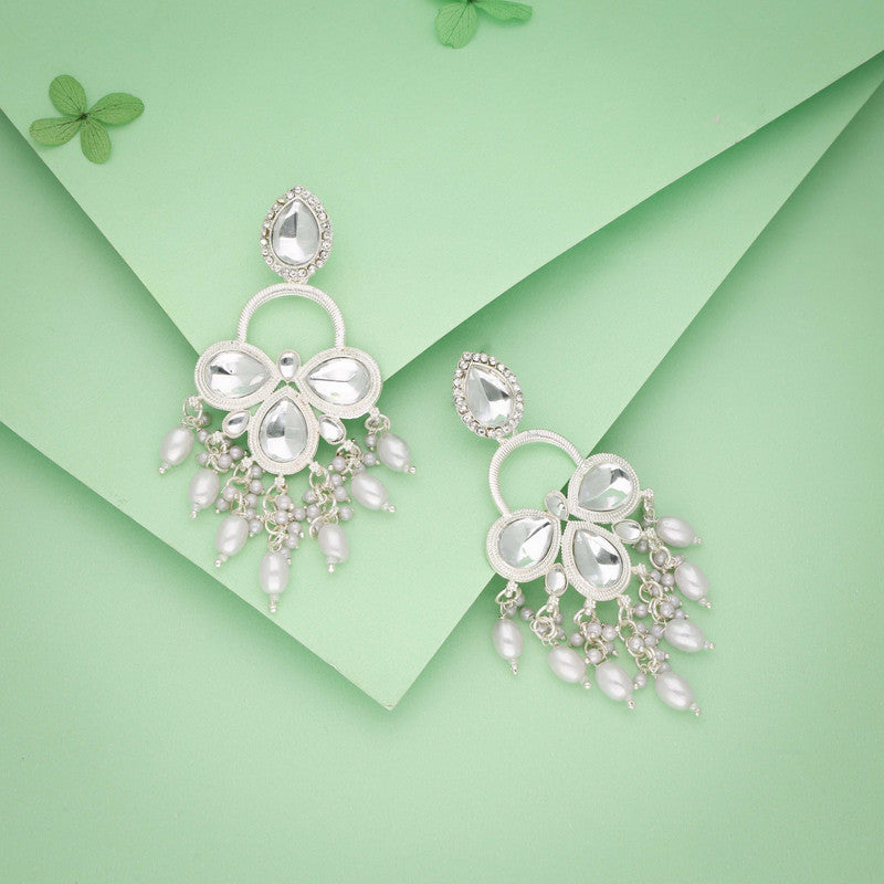 Tehzeeb Creations Silver Polish White Colour Earrings
