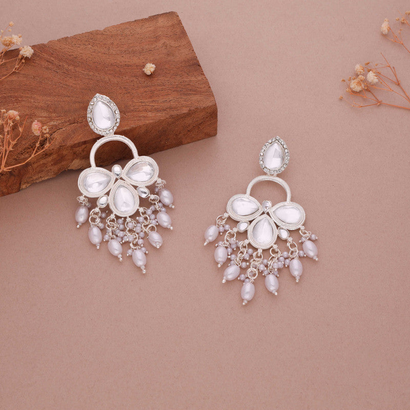 Tehzeeb Creations Silver Polish White Colour Earrings