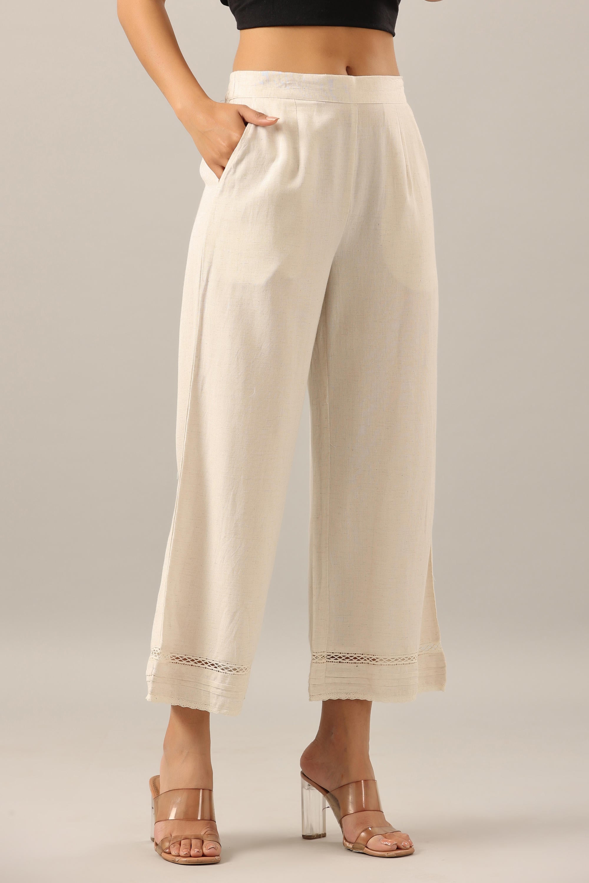 Juniper Women's Off White Solid Rayon Pant Palazzo