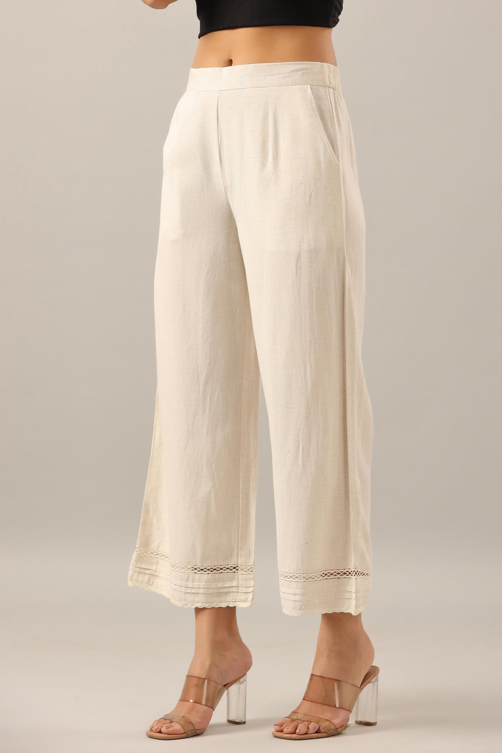 Juniper Women's Off White Solid Rayon Pant Palazzo