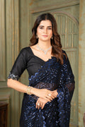Dishitha Creation Indian Women's Designer Georgette Sequence Saree - Blue