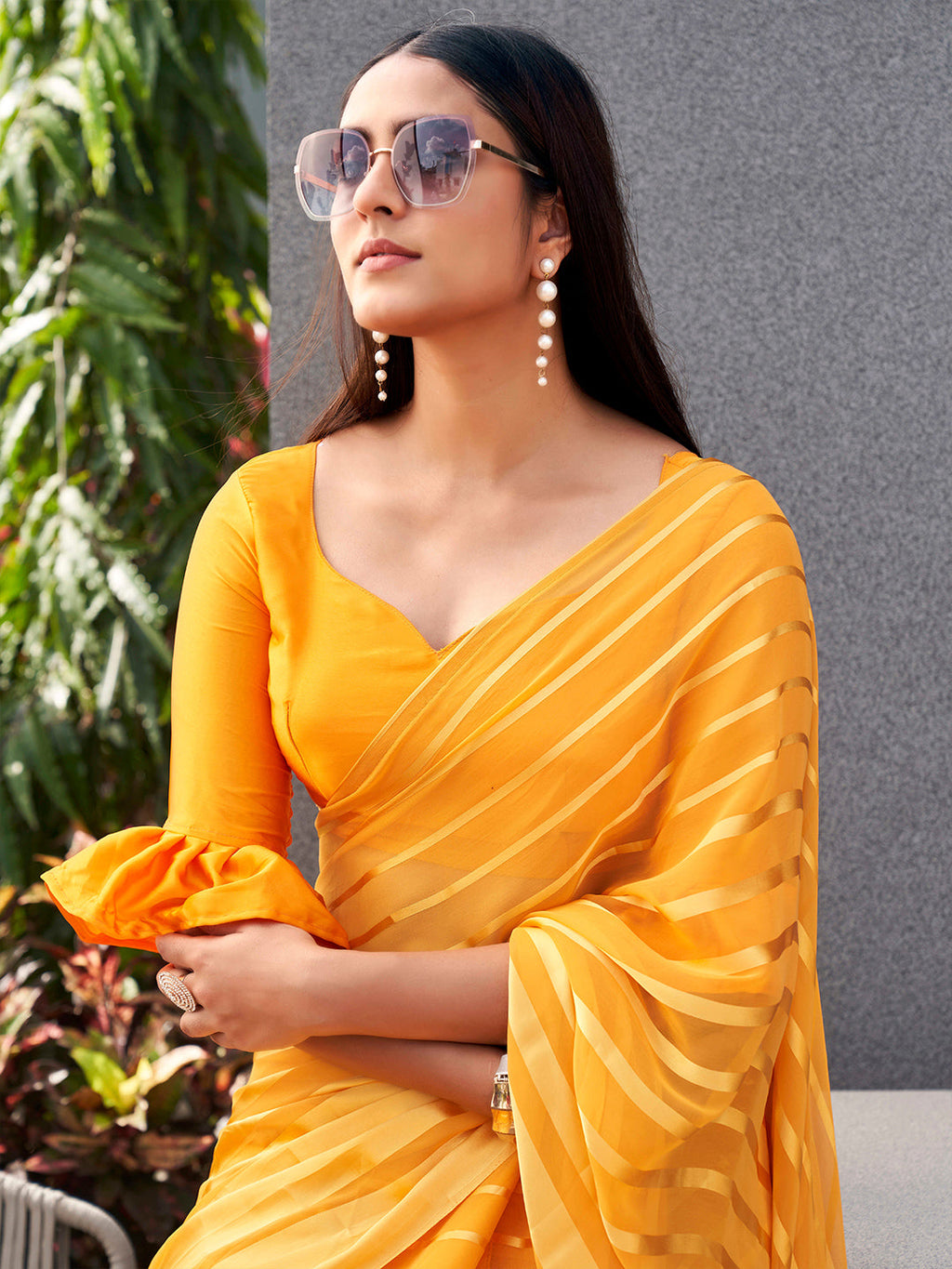 Tikhi Imli Striped Georgette Ready to Wear Saree