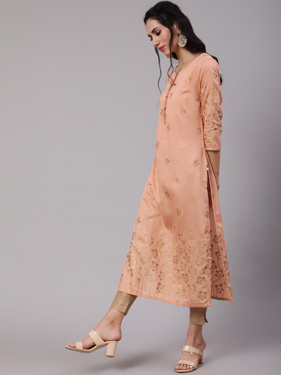 Aks Ethnic Motifs Printed Chanderi Silk Straight Kurta