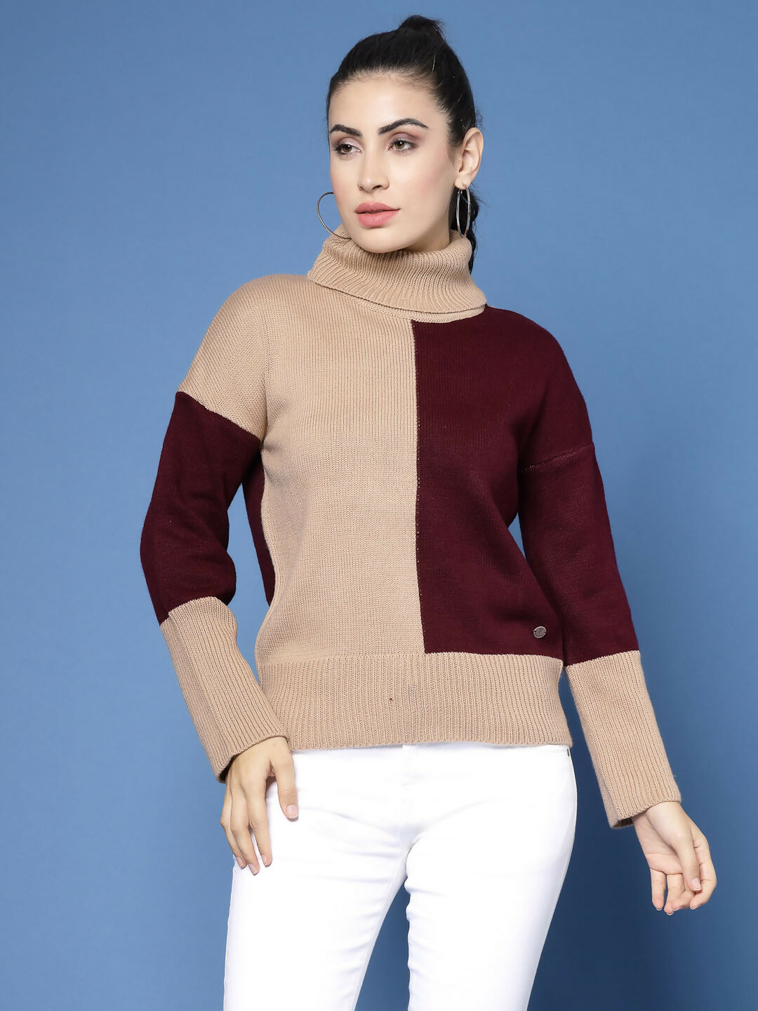 Women Winter Camel Brown Acrylic Sweater - Wool Trees
