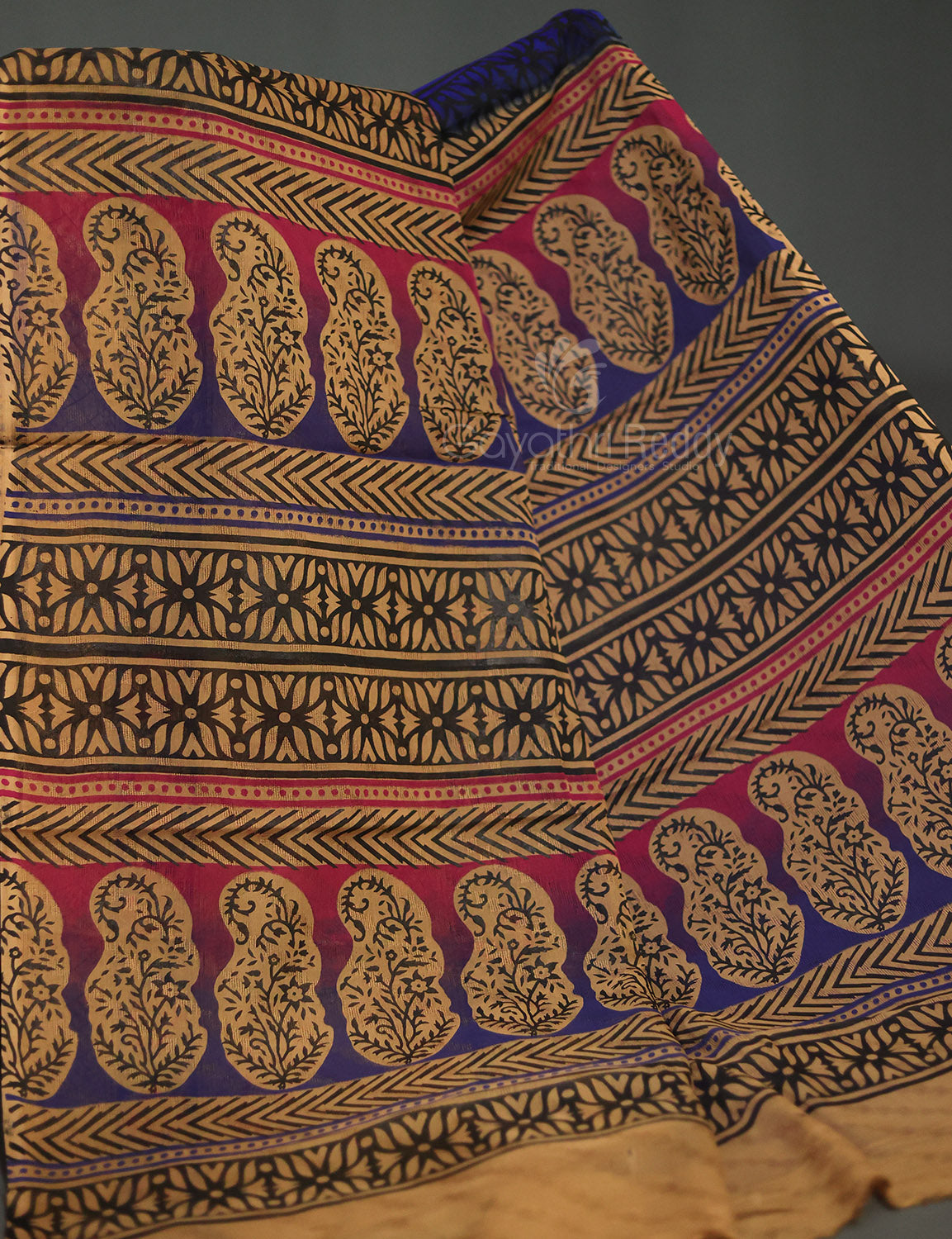 Ink Blue With Light Chikoo Leheriya Georgette Saree By Gayathri Reddy Designer Studio