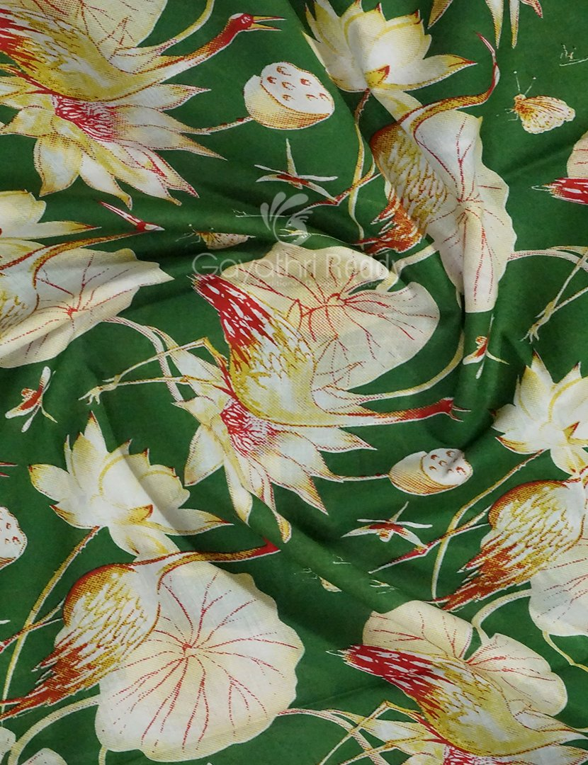 Block Print Mango Green Coloured Mulmul Cotton Saree By Gayathri Reddy Designer Studio