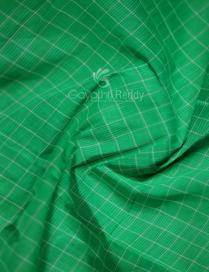 Light Green With Checks Pure Mangalgiri Cotton Saree By Gayathri Reddy Designer Studio