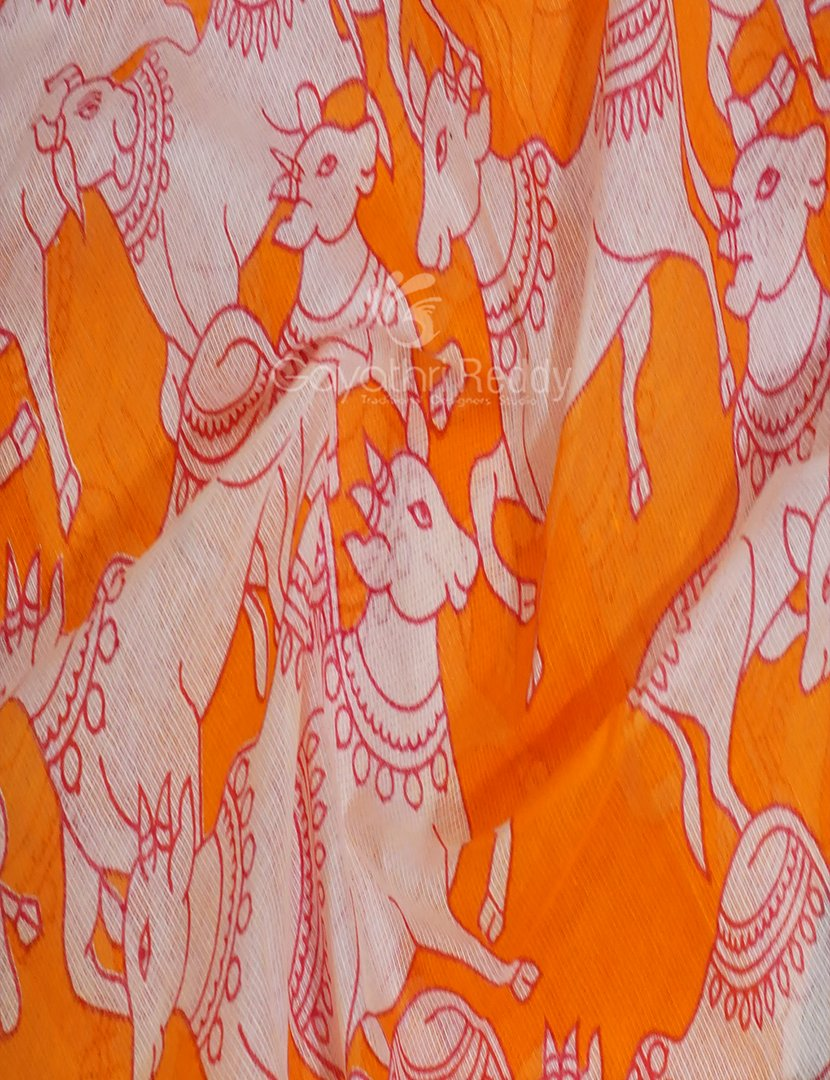 Shades of Orange And Pink With Pichwai Print Munga Cotton Saree By Gayathri Reddy Designer Studio