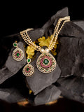Saraf RS Jewellery Women Gold-Polished Multi Coloured AD Studded Pearl Mala & Earrings Set