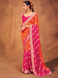 Saree Mall Striped Woven Design Zari Pure Georgette Sarees