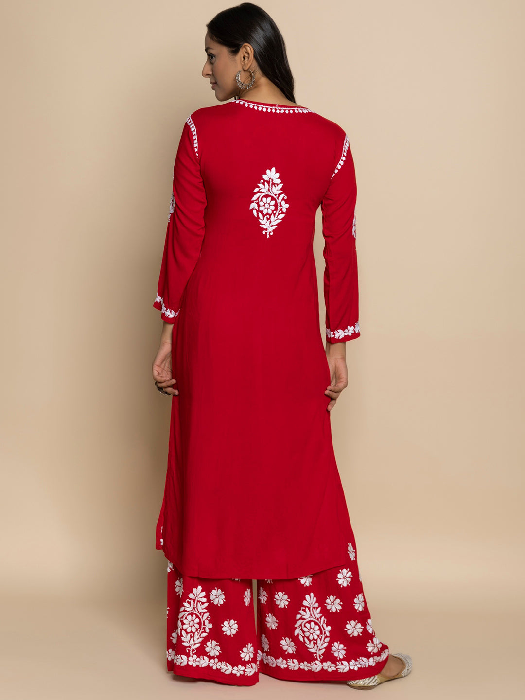 HOUSE OF KARI Floral Embroidered Chikankari Cotton A-Line Kurta