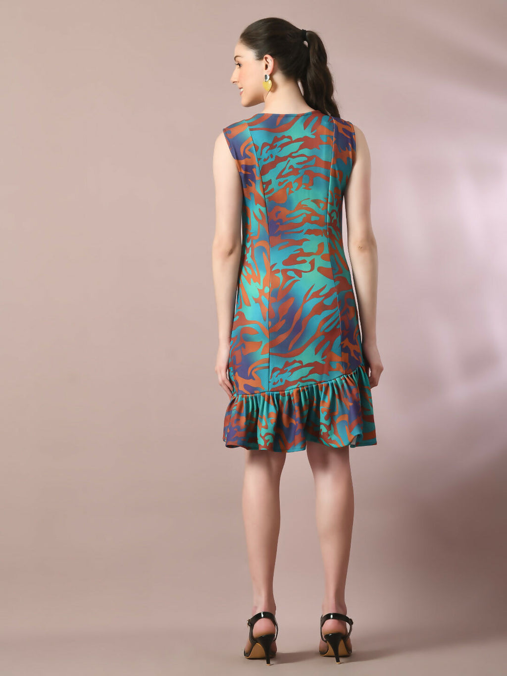 Myshka Women's Multi Printed Round Neck Fit and Flare Party Dress