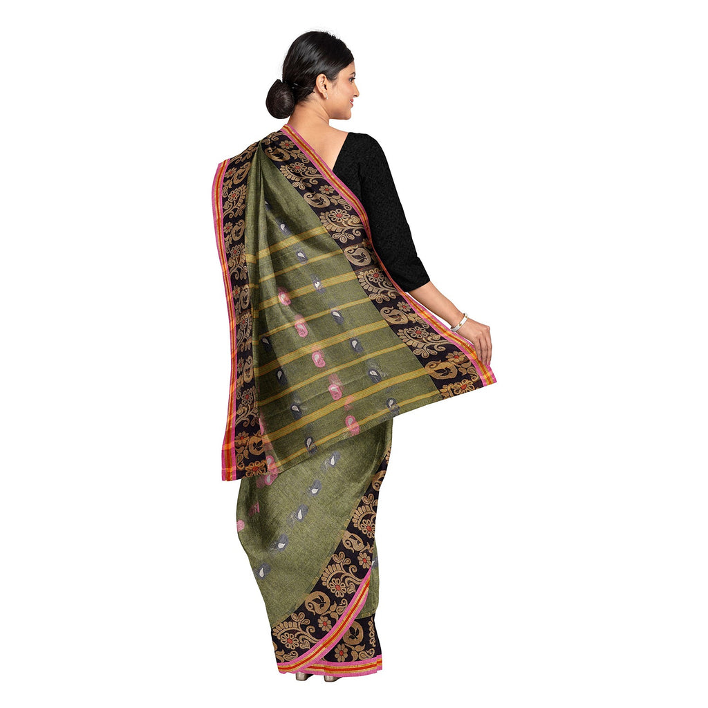 Exclusive Collection 100% Pure Cotton Pesta Tant Saree With Hand Weaving Work