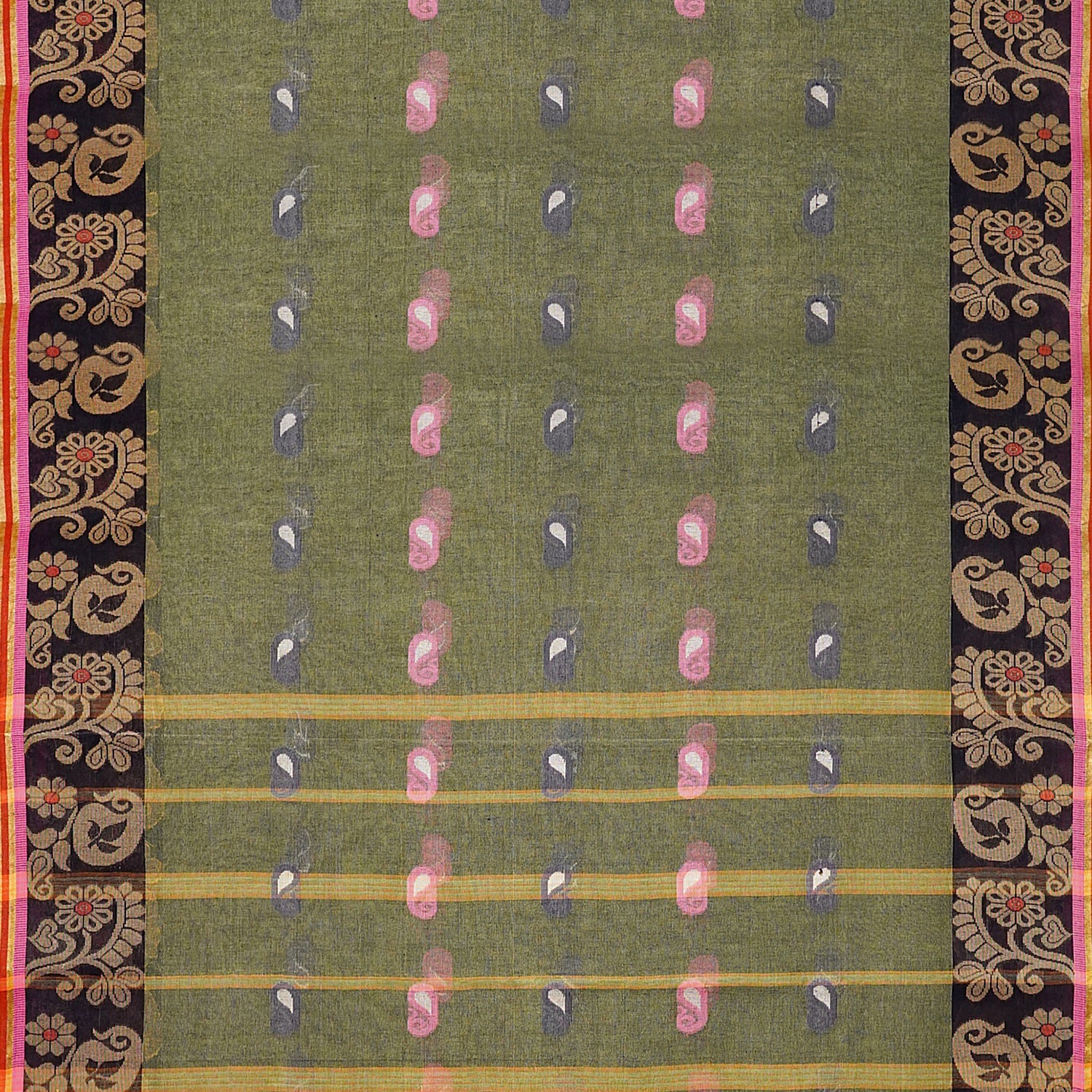 Exclusive Collection 100% Pure Cotton Pesta Tant Saree With Hand Weaving Work