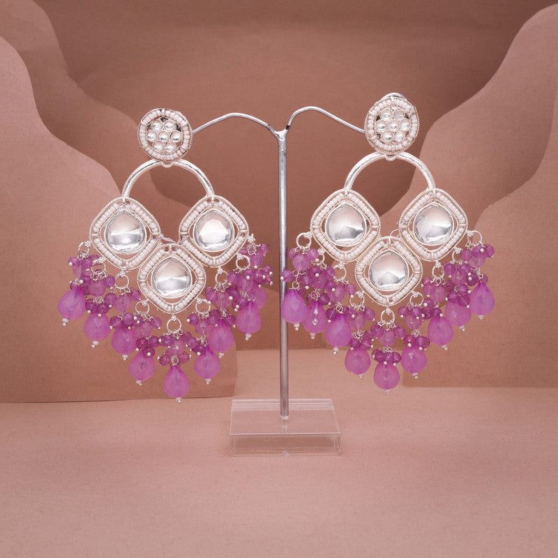 Tehzeeb Creations Gold Polish Lavender Colour Earrings