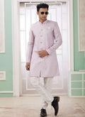 Raivat Ethnic Banarasi Jacquard Embroidery Indo Western Sherwani In Pink Colour