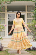 Juniper Women's Yellow Ethnic Motif Printed Rayon Dress With Dori & Kaudis