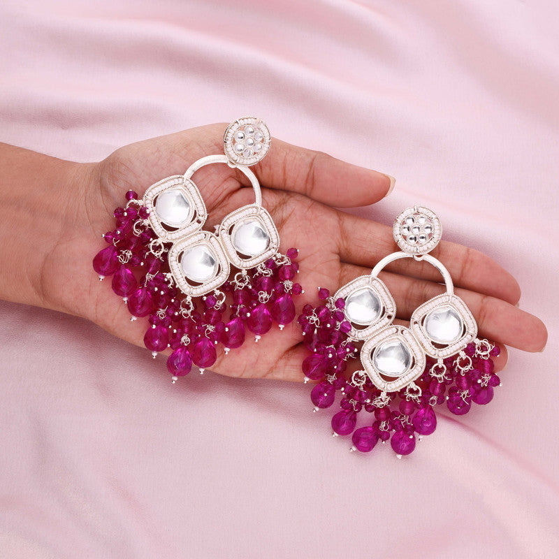 Tehzeeb Creations Gold Polish Pink Colour Earrings