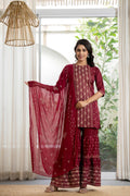 Juniper Women's Maroon Viscose Rayon Solid Sharara Set